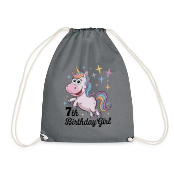 Unicorn 7th Birthday Girl - Drawstring Bag - grey - Front