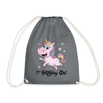 Unicorn 7th Birthday Girl - Drawstring Bag - grey - Front