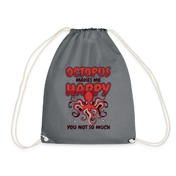 Octopus Makes Me Happy Octopoda Cephalopoda Lover - Drawstring Bag - grey - Front