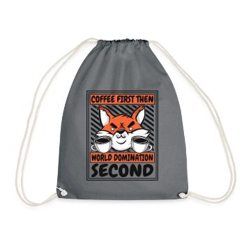 Coffee First Then World Domination Second Red Fox - Drawstring Bag - grey - Front