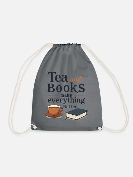 Tea and Books Spruch Zitat Slogan - Turnbeutel - Grau