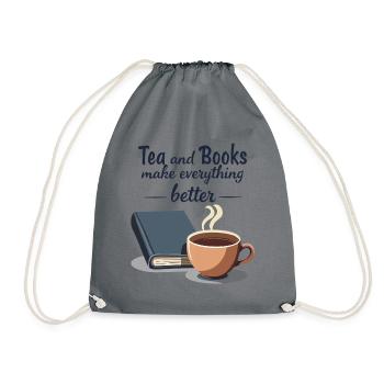 Tea and Books Quote - Drawstring Bag - grey - Front