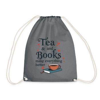 Tea and Books Saying Quote Bookworm - Drawstring Bag - grey - Front