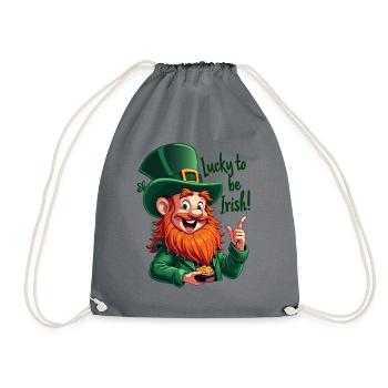 Lucky to be Irish – St. Patrick's Day Leprechaun - Drawstring Bag - grey - Front