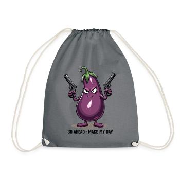 Badass Aubergine – Go Ahead, Make My Day - Turnbeutel - Grau - Vorne