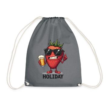 Cool strawberry with beer – for holidays & festivals - Drawstring Bag - grey - Front