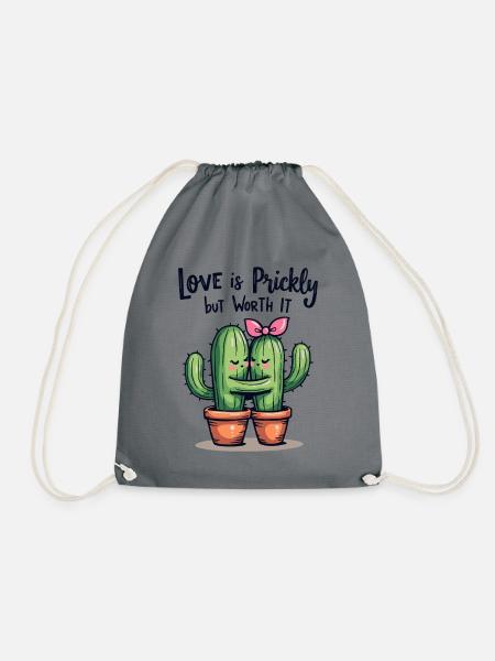 Love is Prickly – Süße Kaktus-Liebe für Paare - Turnbeutel - Grau