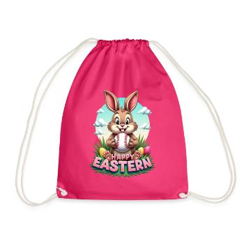 Baseball Happy Eastern Easter Bunny Sport - Drawstring Bag - fuchsia - Front