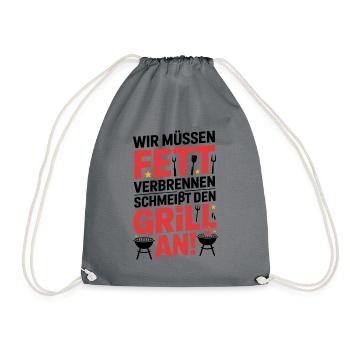 Lass Fett verbrennen - Grill an - Turnbeutel - Grau - Vorne