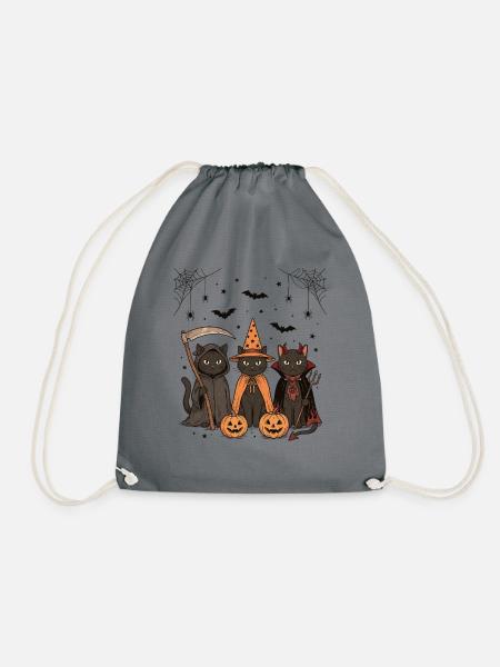 Halloween Katzen, Halloween Party Hexe Vampir - Turnbeutel - Grau