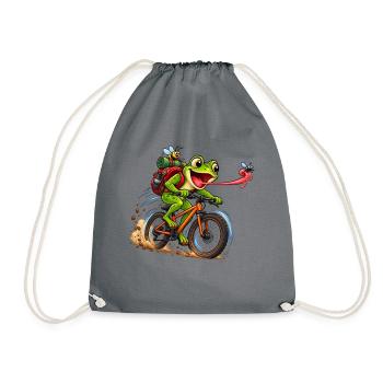 Funny Frog Riding Bicycle Cartoon - Turnbeutel - Grau - Vorne