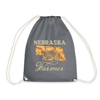 Nebraska Farmer Tractor Lover State Map Farming Lo - Drawstring Bag - grey - Front