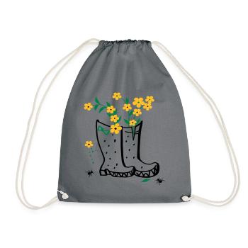 Garten mit Blumen und Stiefel - Turnbeutel - Grau - Vorne