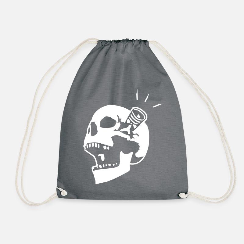 head piston speed crazy skull tuner bones sticker - Drawstring Bag - grey