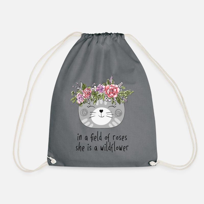 Süße Katze mit Blumenkrone - Wildrosen, Kätzchen - Turnbeutel - Grau