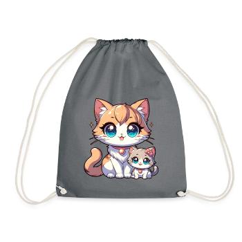 Cute cat mother with kitten illustration - Drawstring Bag - grey - Front