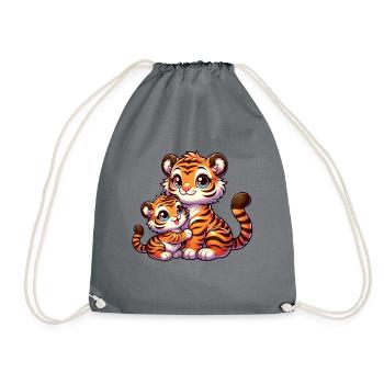 Cute tiger family with baby and mom tiger - Drawstring Bag - grey - Front