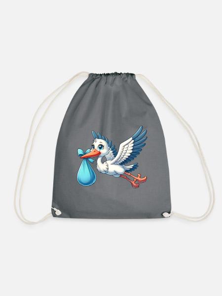 Glücklicher Storch Mit Baby - Turnbeutel - Grau