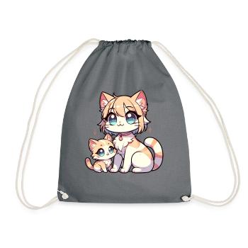 Cute cats with big blue eyes - Drawstring Bag - grey - Front