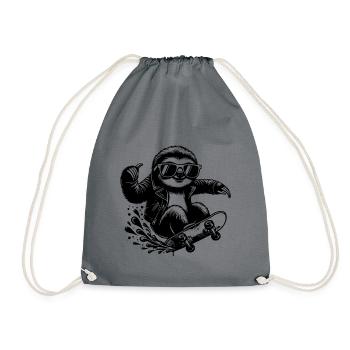 Cooles Faultier Skater Motiv Mit Sonnenbrille - Turnbeutel - Grau - Vorne