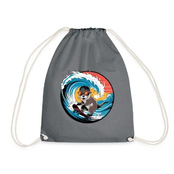 Cool Otter On Skateboard In Wave - Drawstring Bag - grey - Front