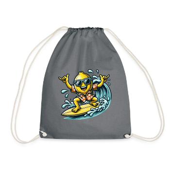 Surfing Lemon with Hawaiian Shirt - Drawstring Bag - grey - Front