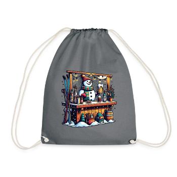 Winter Snowman Après-Ski Scene - Drawstring Bag - grey - Front