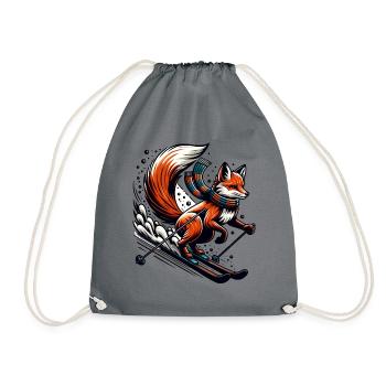 Fox on skis with scarf in winter - Drawstring Bag - grey - Front