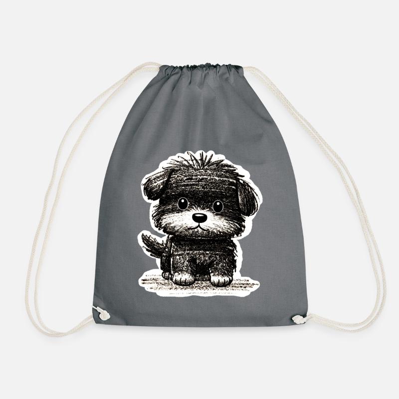 Fuzzy Puppy (Grey) - Drawstring Bag - grey