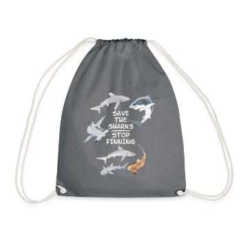 Save the Sharks Stop Finning - Drawstring Bag - grey - Front