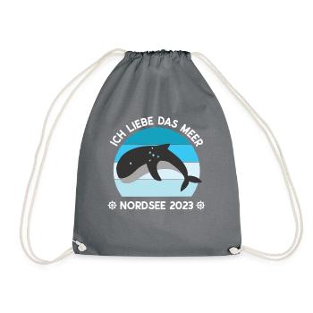 Nordsee Urlaub 2023 Ich liebe das Meer Wale Delfin - Turnbeutel - Grau - Vorne
