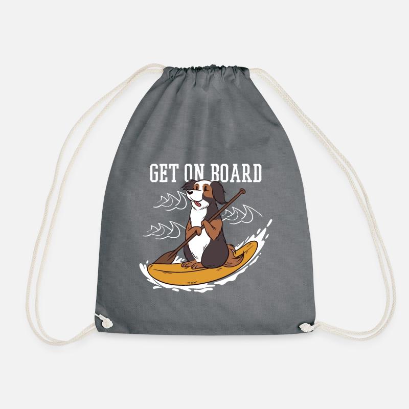 Stand up paddling Hund auf SUP Board Surfbrett - Turnbeutel - Grau