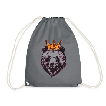 Roi ours avec couronne, grizzly, panda, idée cadeau - Sac de sport léger - gris - Devant