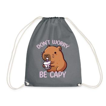 Don't Worry Be Capy Bubble Tea Capybara Lover - Drawstring Bag - grey - Front