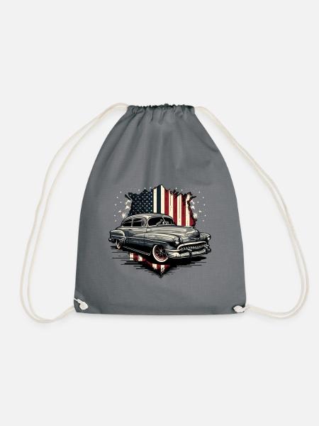 Oldtimer Big Block v8 vor der Flagge USA - Turnbeutel - Grau