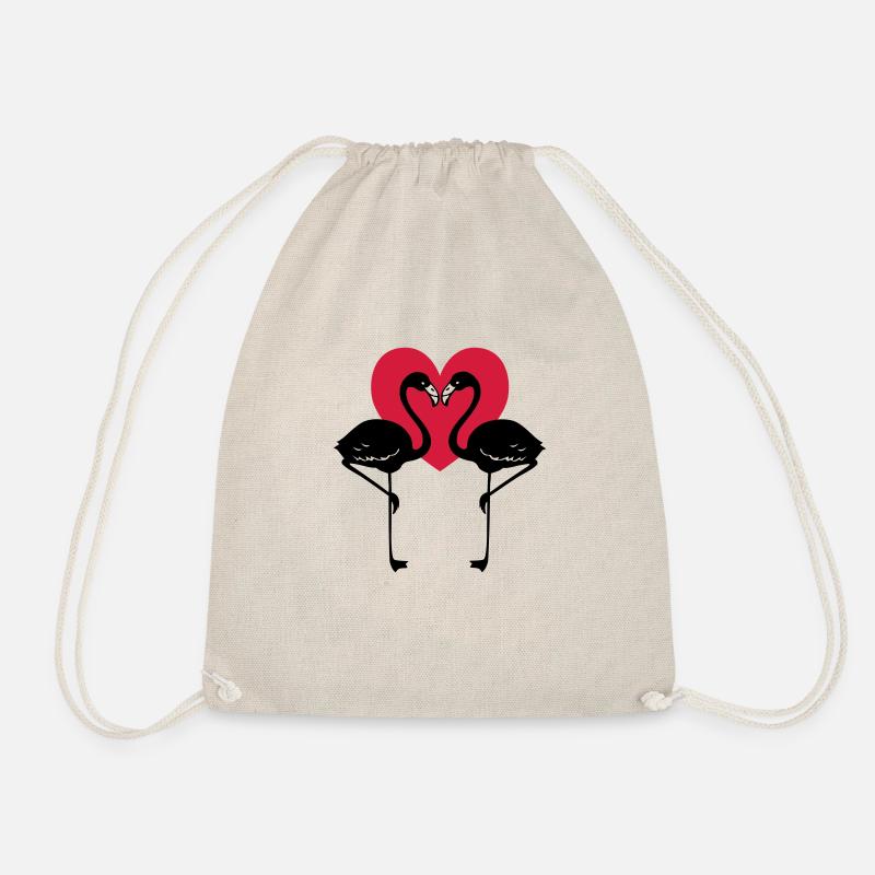 + Heart = Love Flamingos - Drawstring Bag - nature