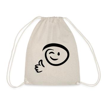 Face winks, gives thumbs up. Emoticon. - Drawstring Bag - nature - Front