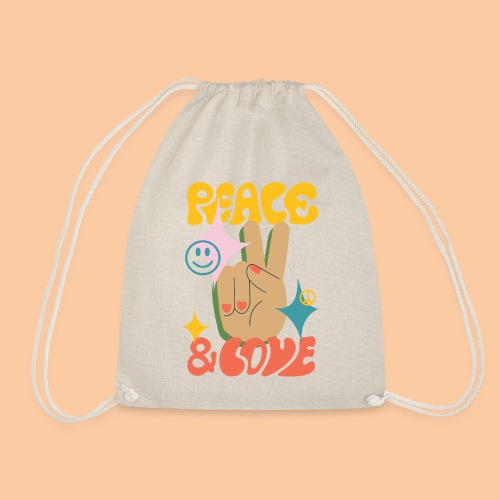 Peace, love and the fingers to the peace sign - Drawstring Bag