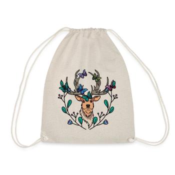 Moose Deer Butterflies Butterfly Deer Head Deer - Drawstring Bag - nature - Front