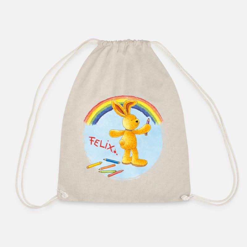 Felix der Hase malt Regenbogen - Turnbeutel - Natur