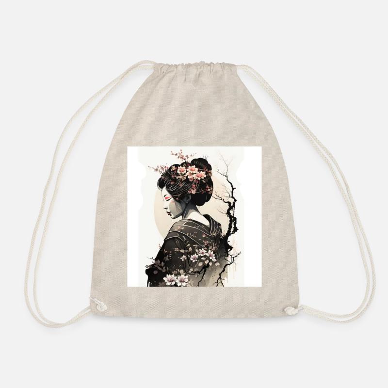 Graceful Japanese Geisha - Drawstring Bag - nature