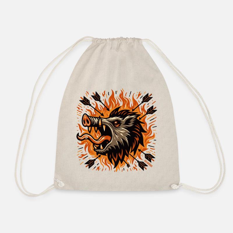 wild boar with arrows - Drawstring Bag - nature