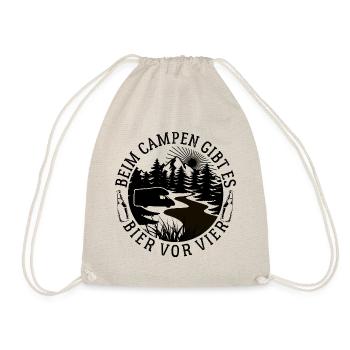 Beim Camping gibt es Bier vor vier - Spruch - Turnbeutel - Natur - Vorne