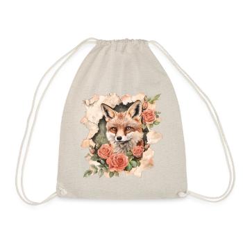 Fuchs mit Rosen Vintage - Turnbeutel - Natur - Vorne