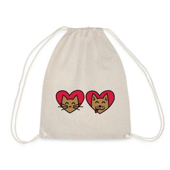Cat and Dog with Heart! Cat and dog with hearts - Drawstring Bag - nature - Front