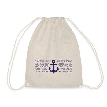 NATO Alphabet Maritime Radio with Anchor Blue - Drawstring Bag - nature - Front