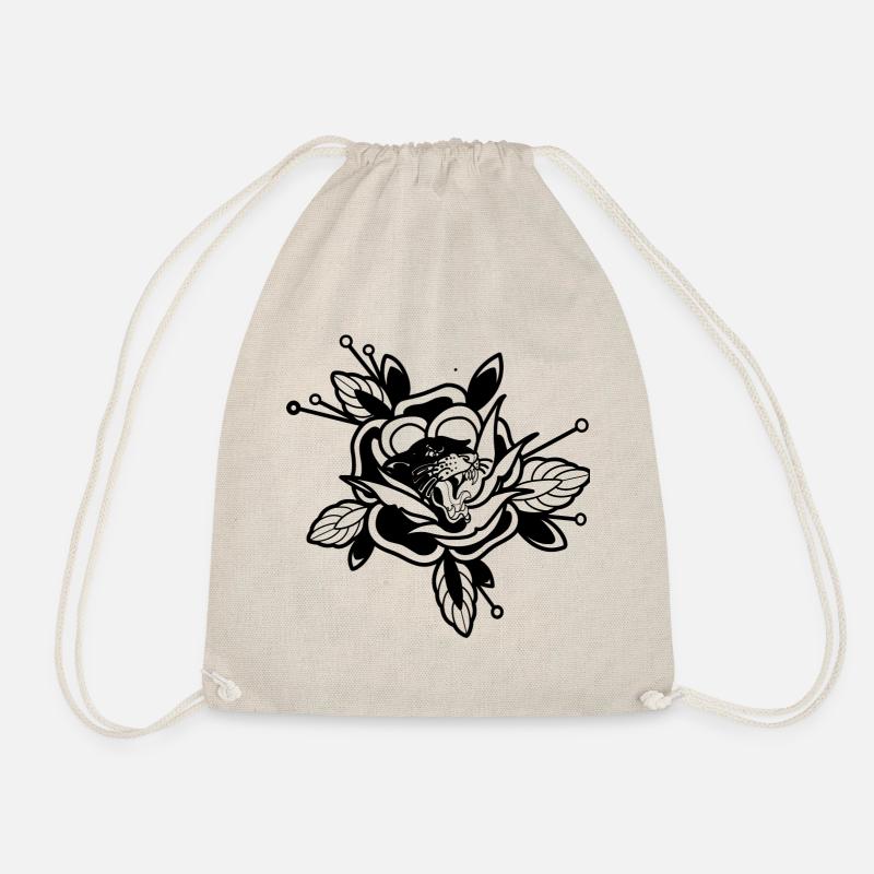 Tattoo Rose & Panther - Turnbeutel - Natur
