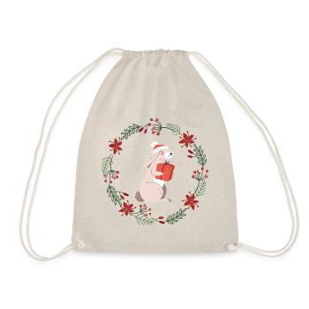 Christmas: rabbits with Christmas present - Drawstring Bag - nature - Front