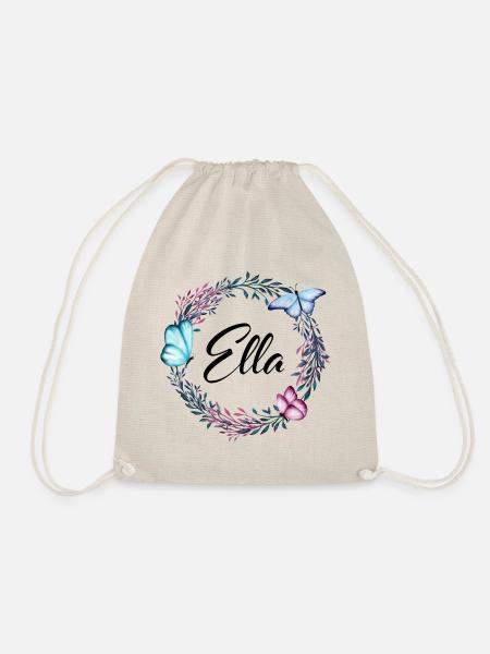 Ella, Name, Schriftzug, Blumenkranz, Geschenk - Turnbeutel - Natur