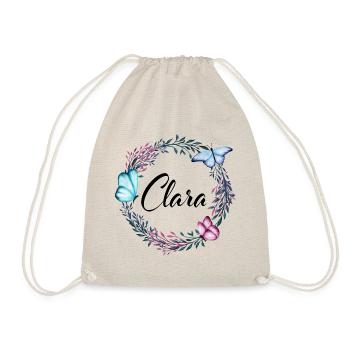 Clara, nom, lettrage, couronne de fleurs, cadeau - Sac de sport léger - nature - Devant